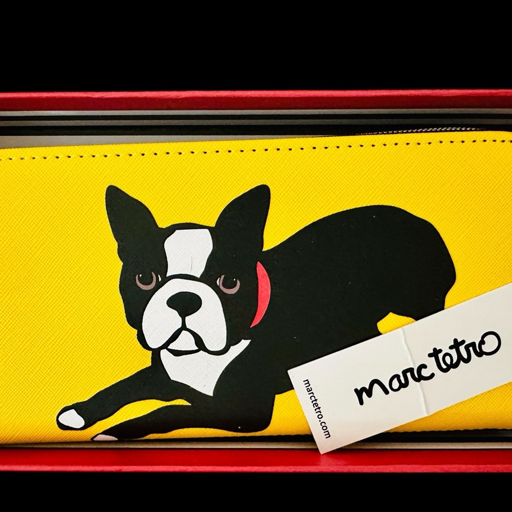Marc Tetro Yellow Wallet with French Bulldog Design -‎ New in Gift Box MSRP $36